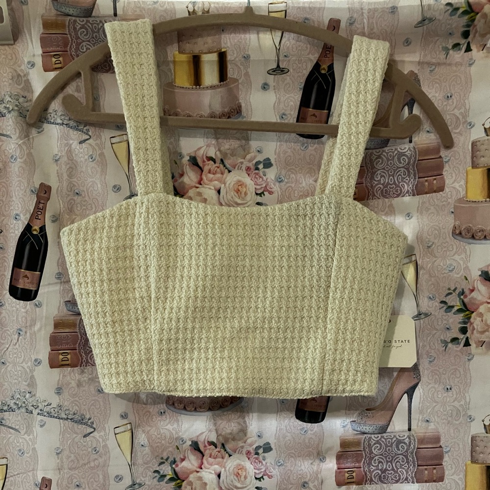 Altar'd State Cream Crop Top with Textured Fabric